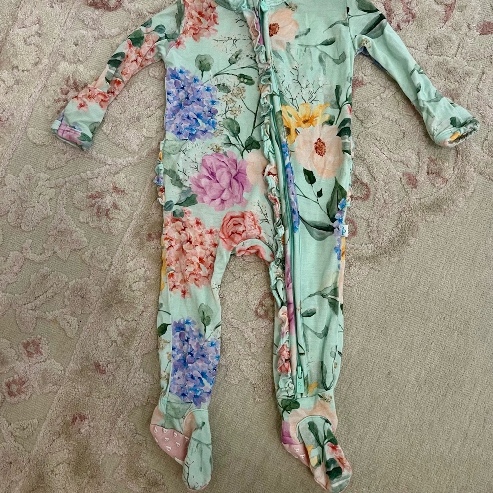Posh Peanut Pink and Blue Floral Footies with Full-Body Coverage